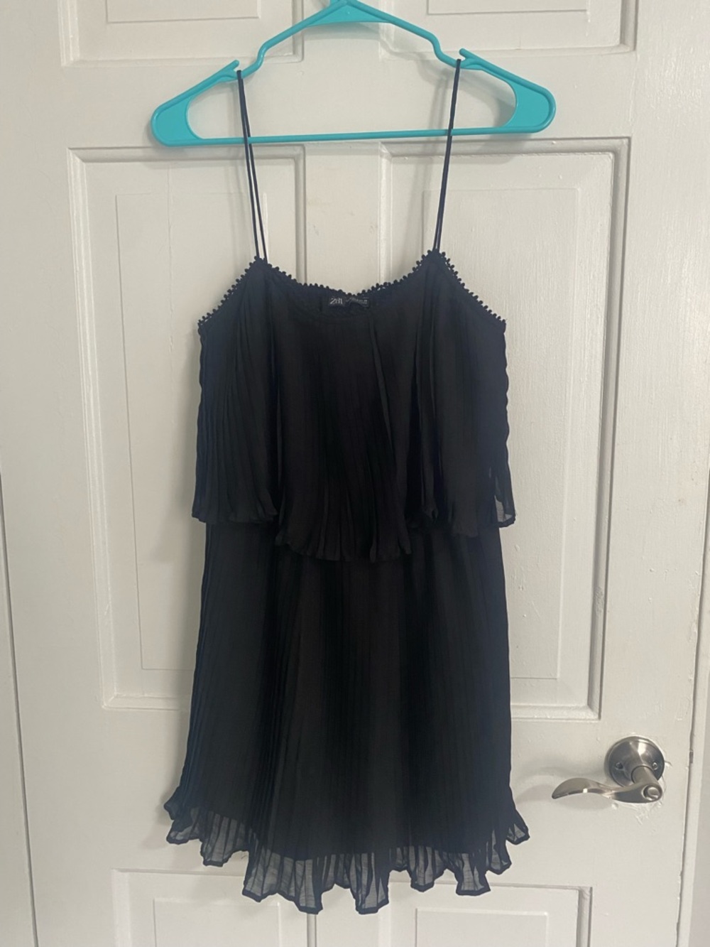 Zara Black Ruffled Neckline Mini Dress
